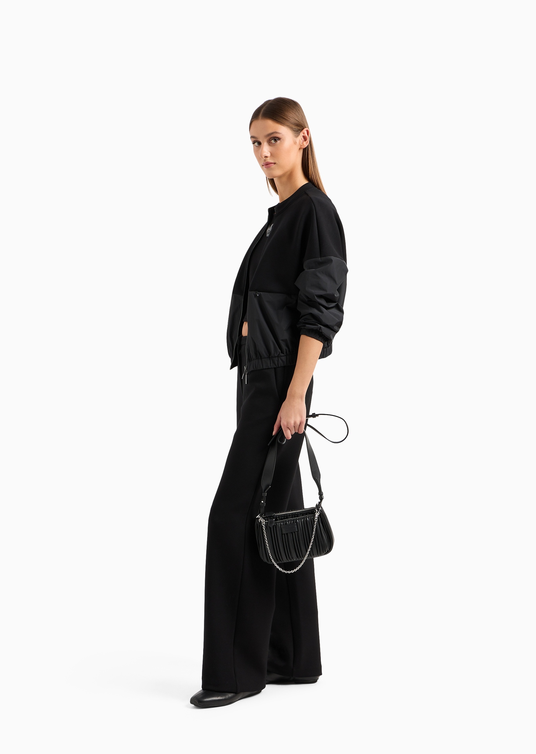 女士休闲拼接弹力圆领拉链短夹克外套| 外套-女士| EMPORIO ARMANI®中国官网