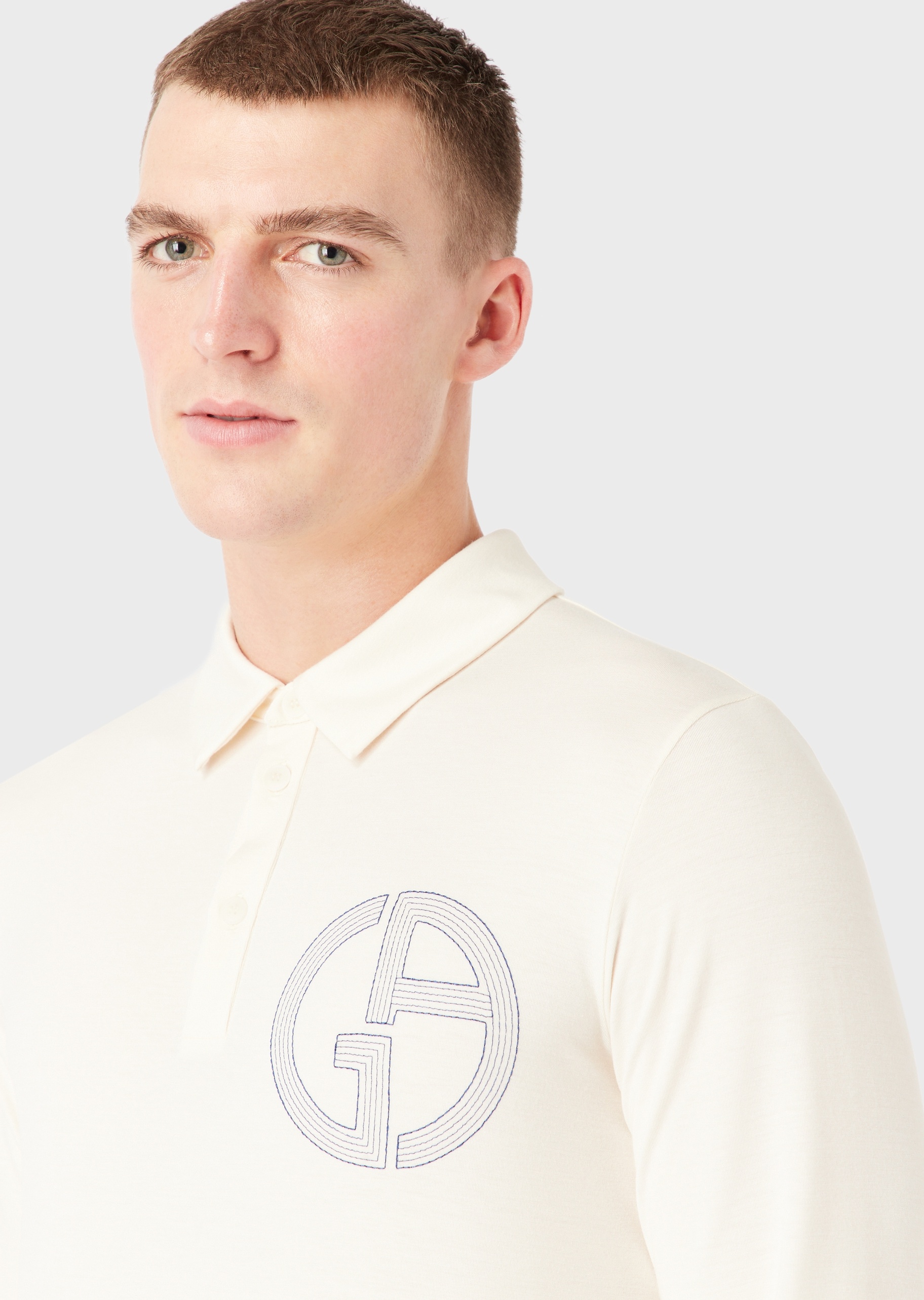 Giorgio Armani 男士休闲简约弹力刺绣长袖Polo衫