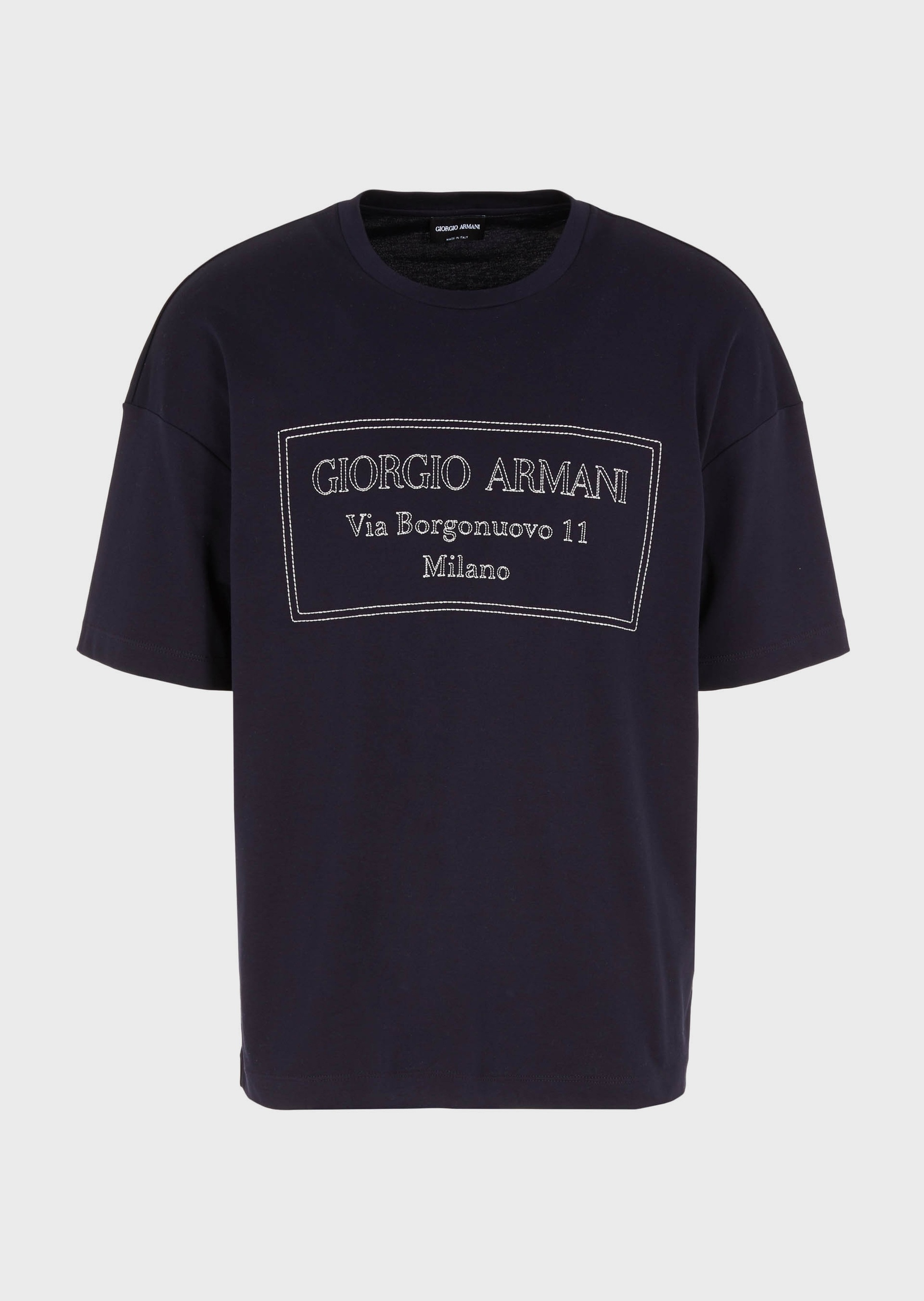 Giorgio Armani 男士休闲落肩全棉宽松短袖刺绣T恤