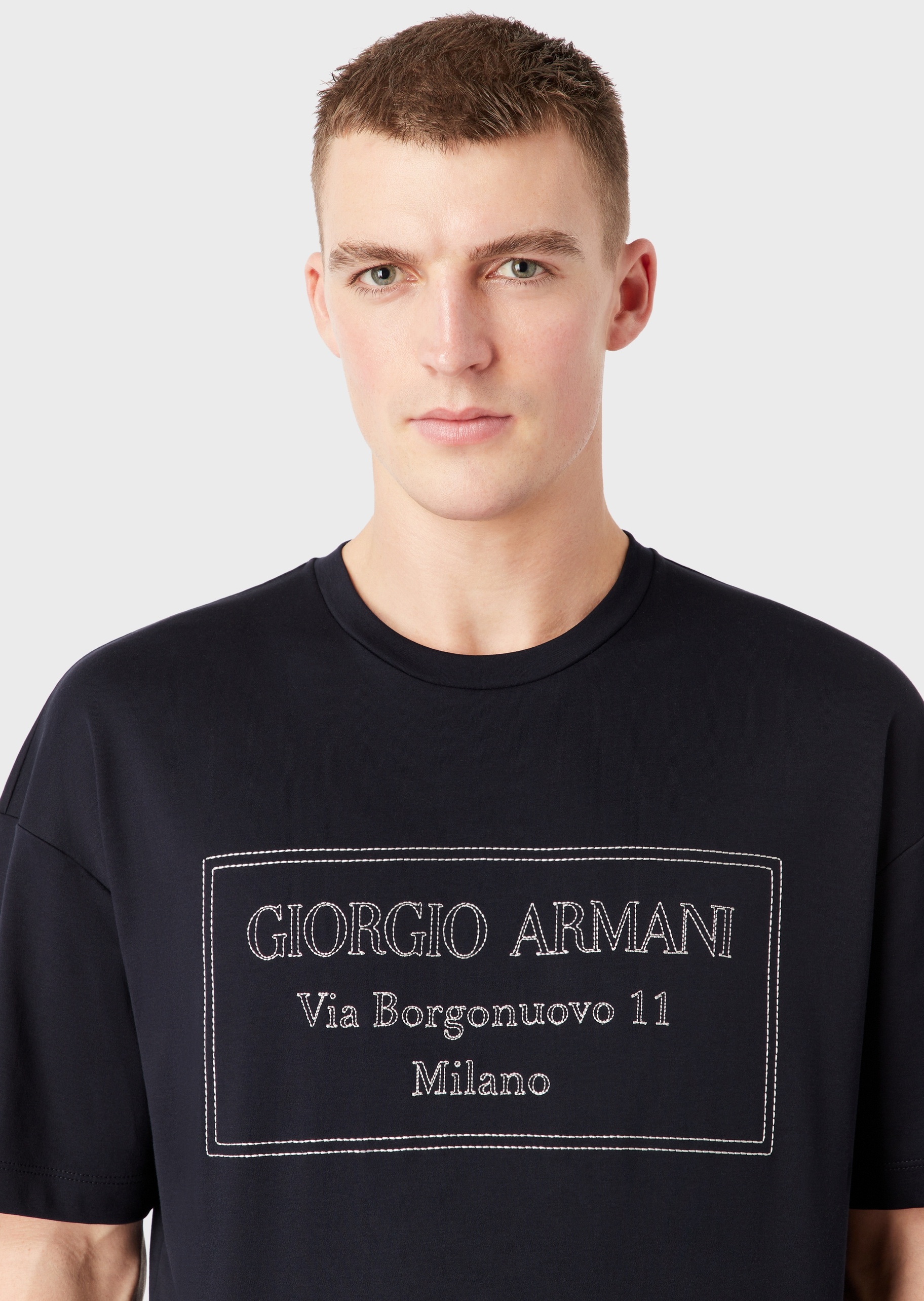 Giorgio Armani 男士全棉宽松短袖圆领落肩都市休闲T恤