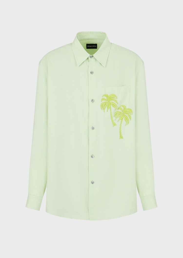 Emporio Armani 棕榈树贴片长袖衬衫
