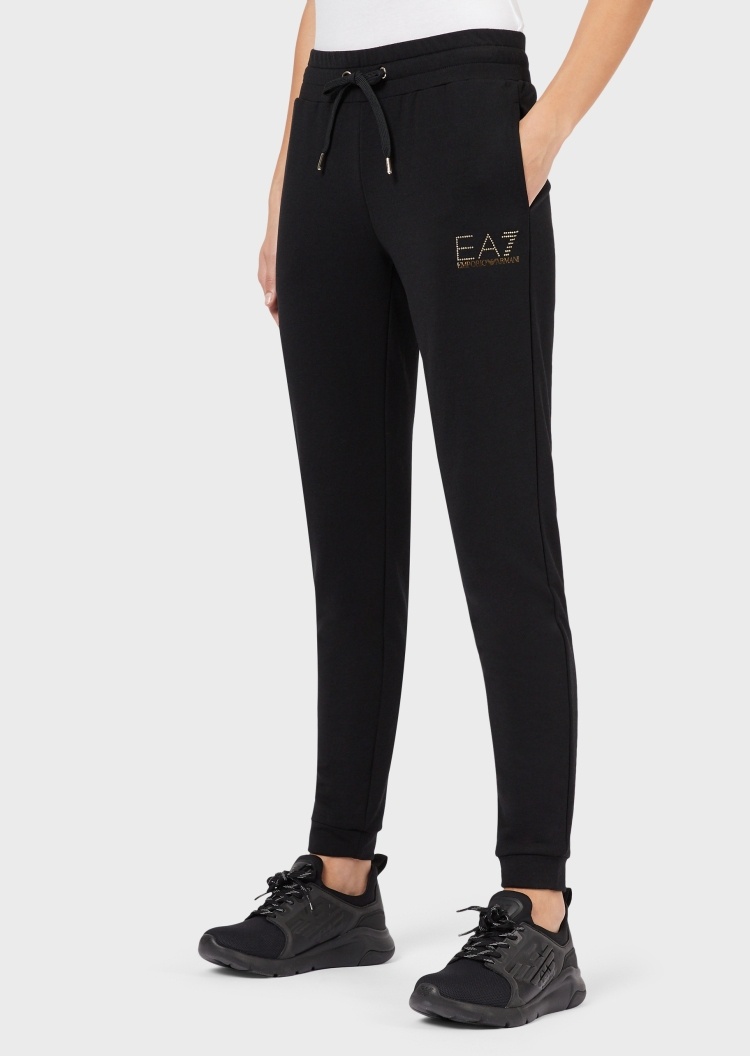 EA7 女士微弹合身系带腰长款束脚纯色健身卫裤