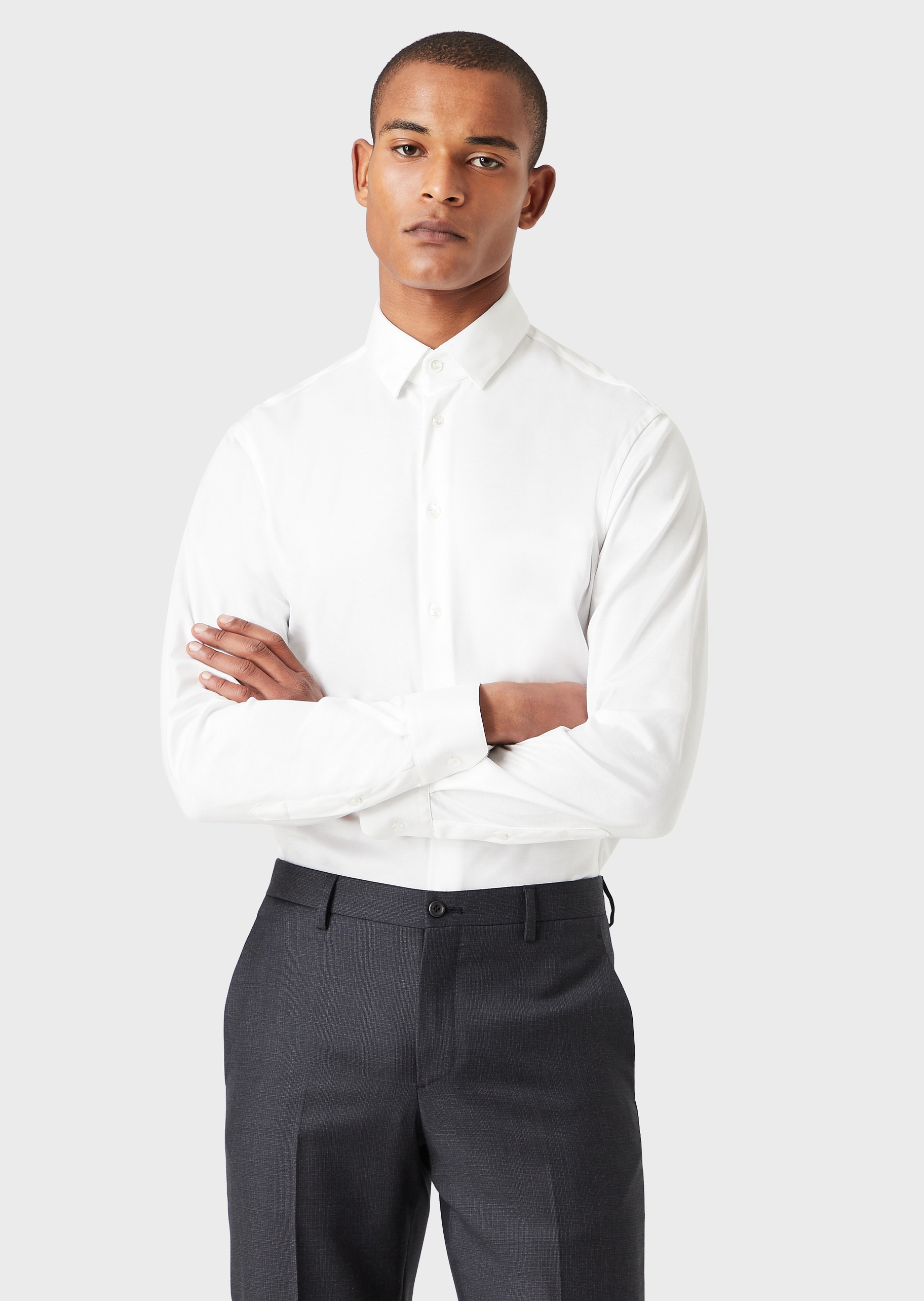 Giorgio Armani 男士休闲商务翻领全棉修身长袖纯色衬衫