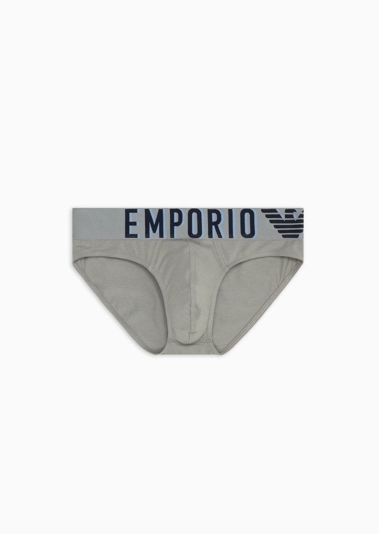 Emporio Armani 男士纯棉弹力合身三角大徽标腰边内裤