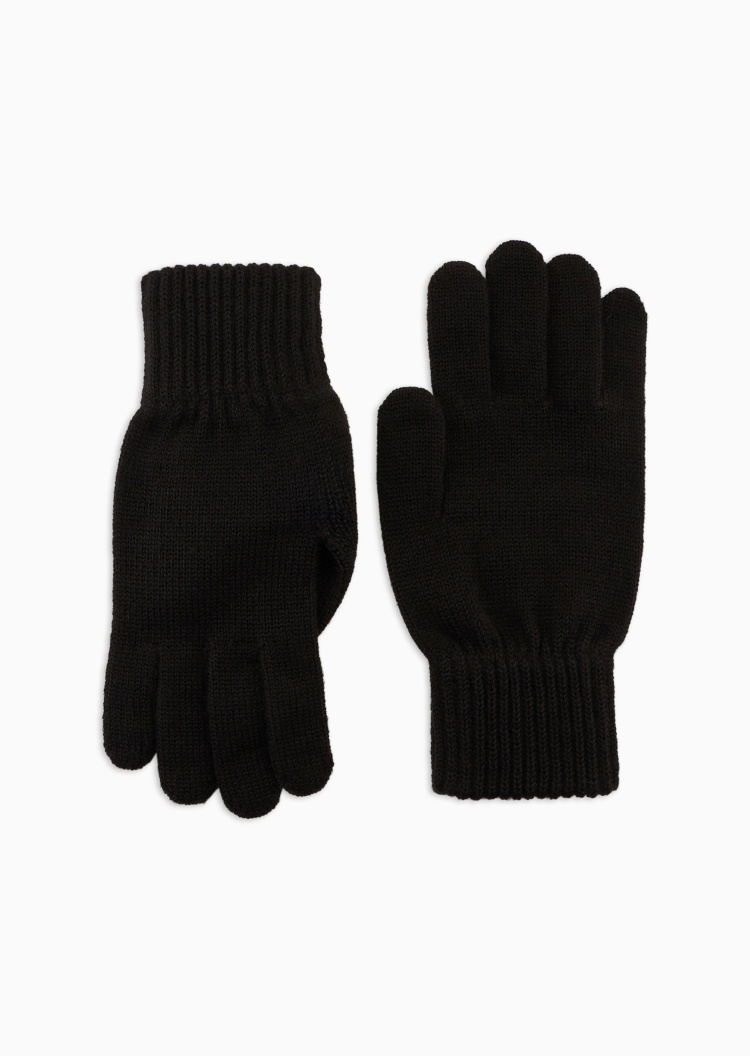EA7 男女分指保暖绵羊毛针织贴片登山手套
