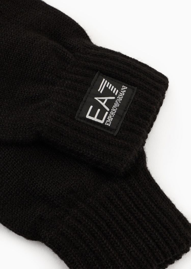 EA7 男女分指保暖绵羊毛针织贴片登山手套
