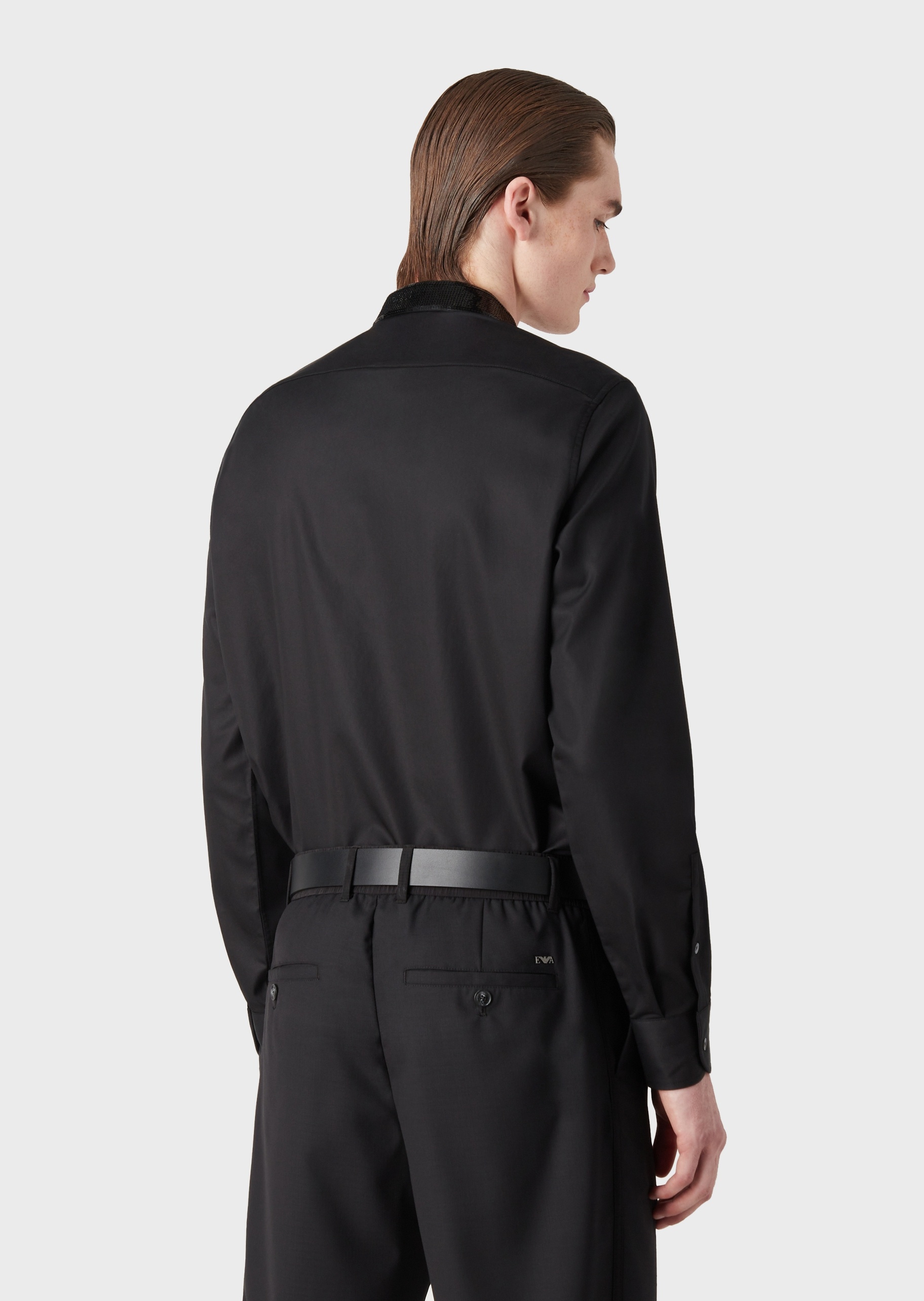 Emporio Armani 暗门襟亮片翻领衬衫