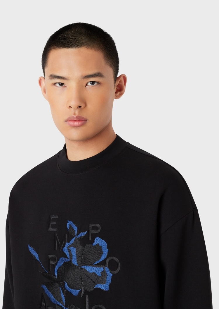 Emporio Armani 双色大花卉刺绣卫衣