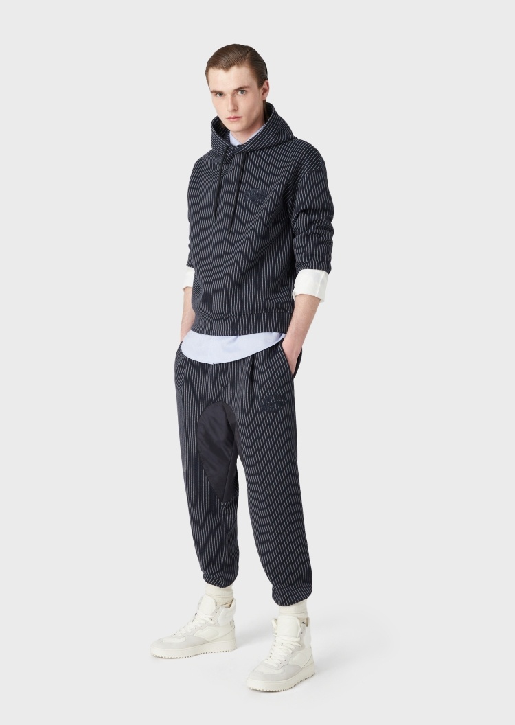 Emporio Armani 细条纹刺绣嵌片卫裤