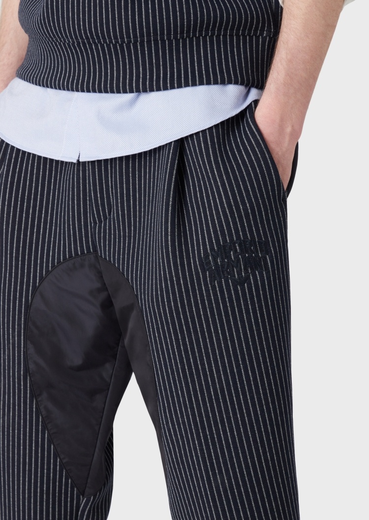 Emporio Armani 细条纹刺绣嵌片卫裤