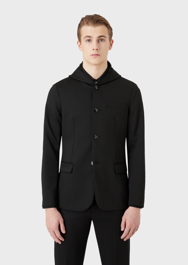 Emporio Armani 斜纹单排扣连帽夹克