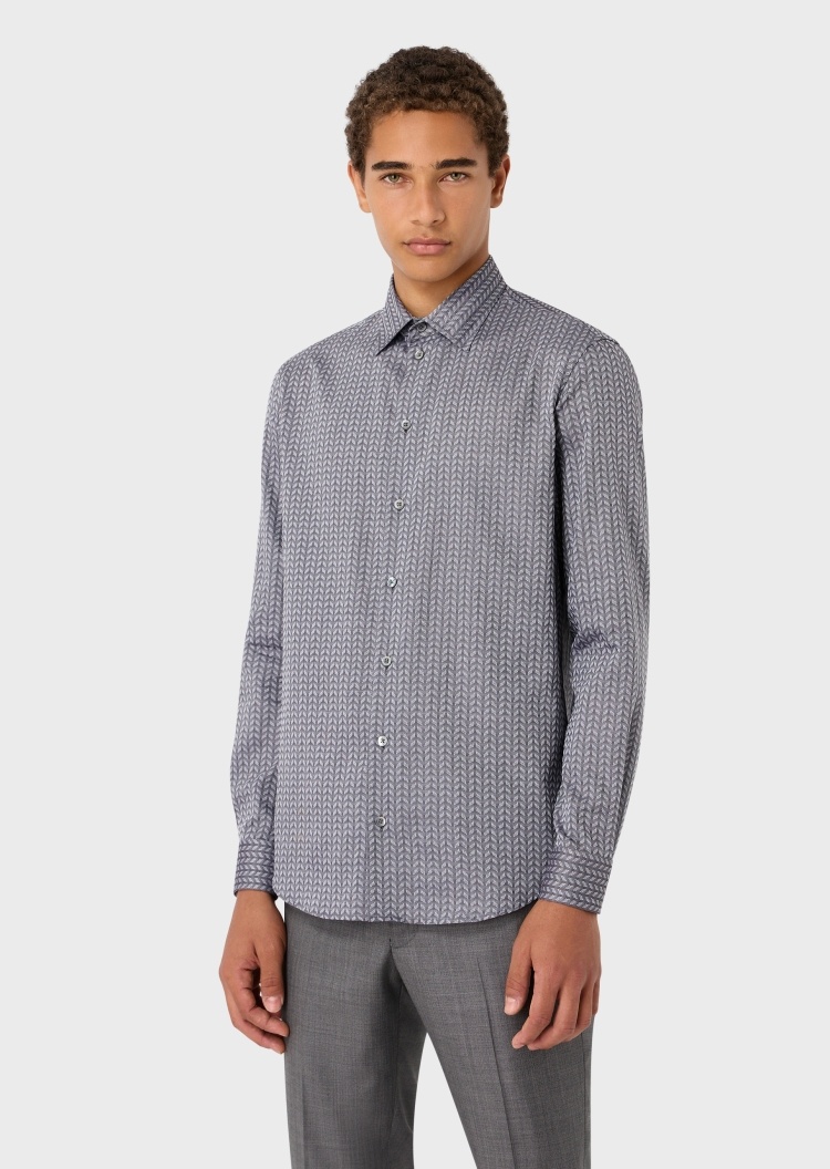 Emporio Armani 人字纹提花意式领衬衫
