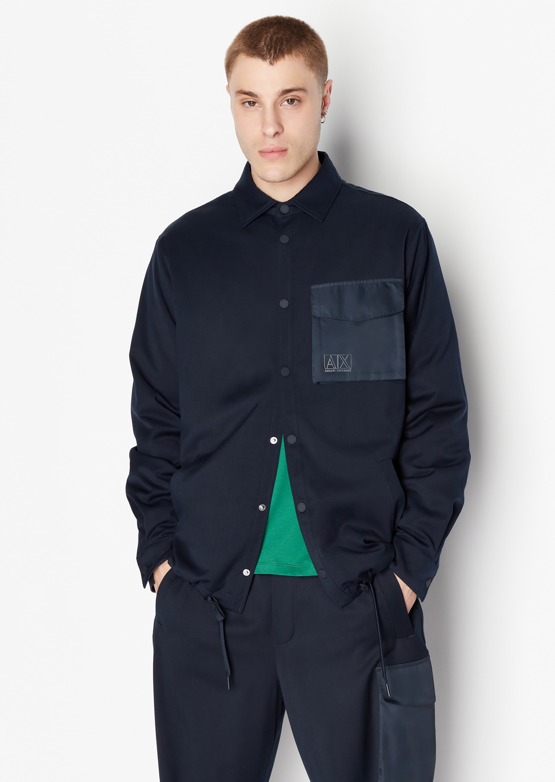 ARMANI EXCHANGE 男士贴袋翻领衬衫式棉服