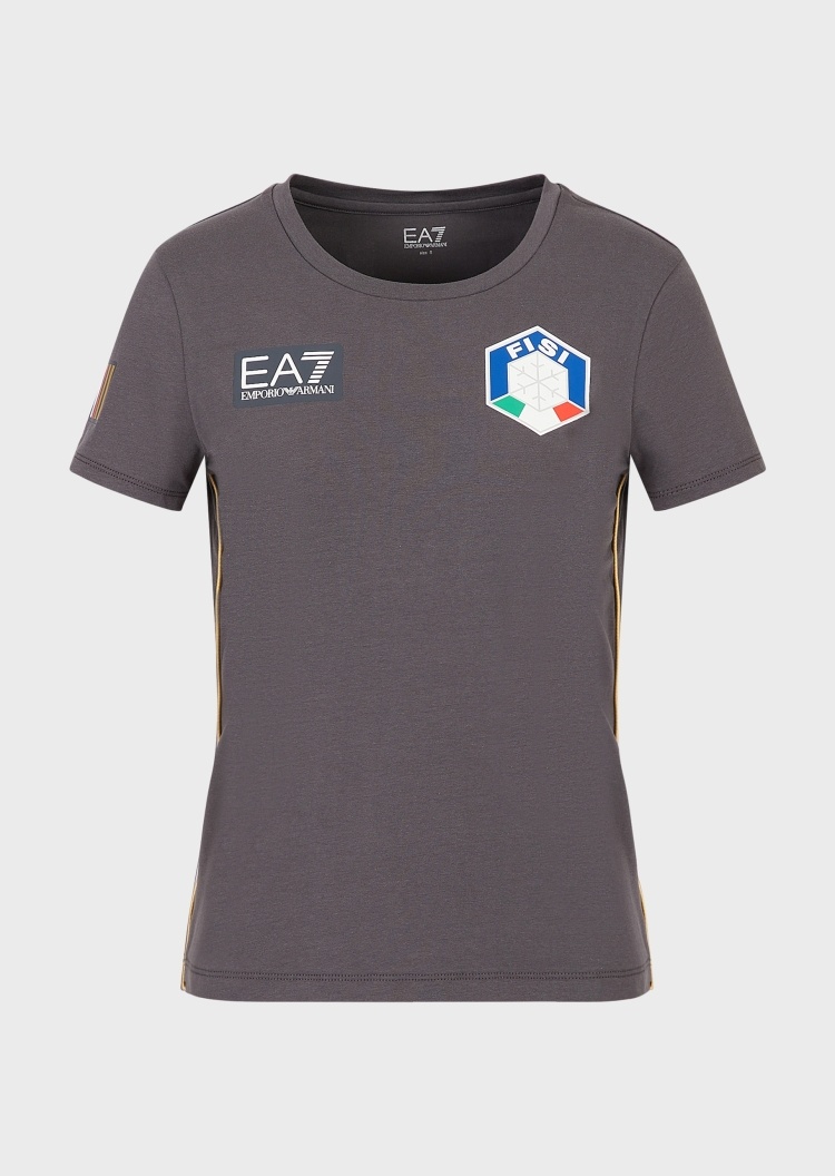 EA7 FISI女士纯棉修身短袖圆领滑雪T恤