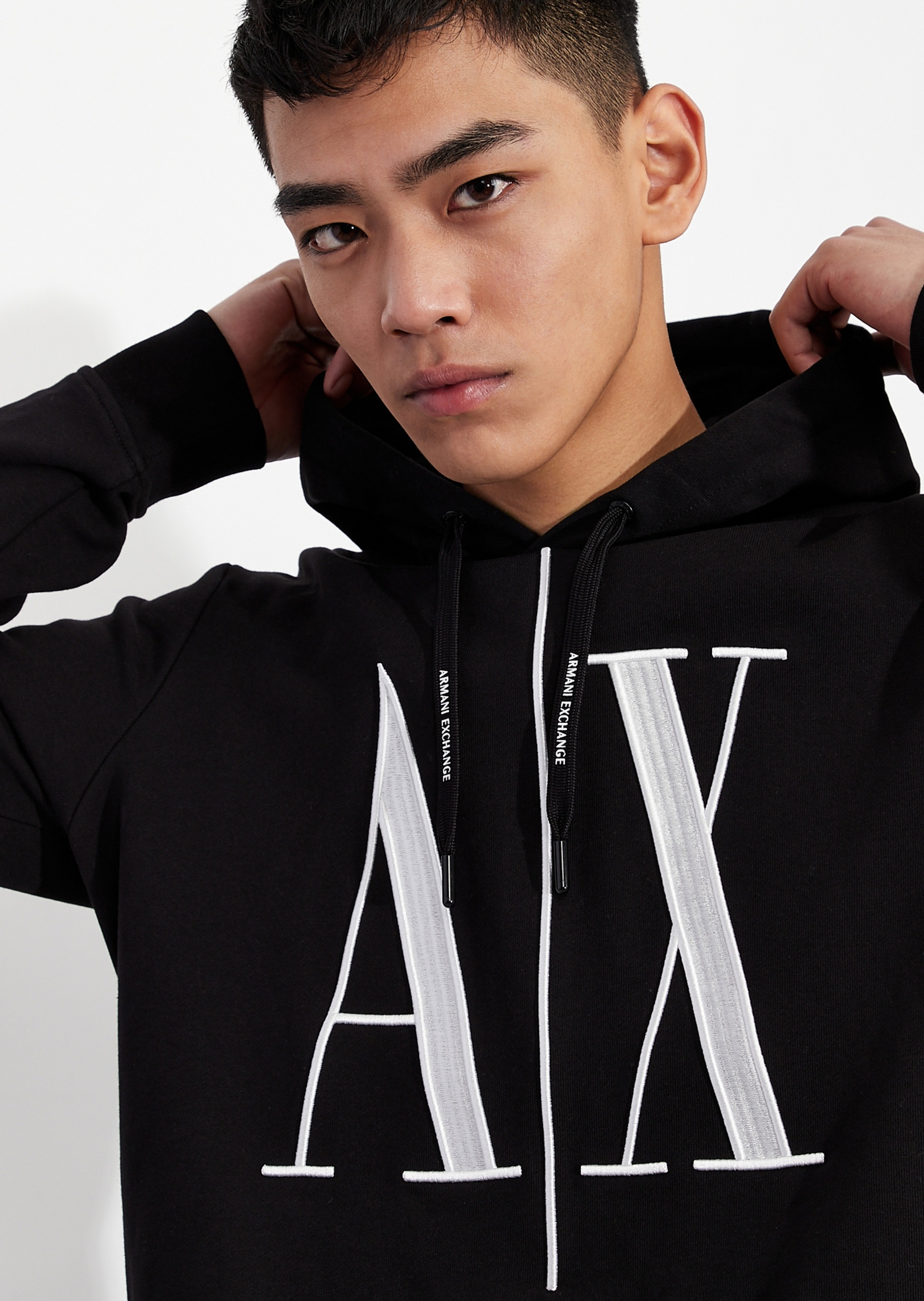 ARMANI EXCHANGE 男士合身全棉抽绳连帽卫衣