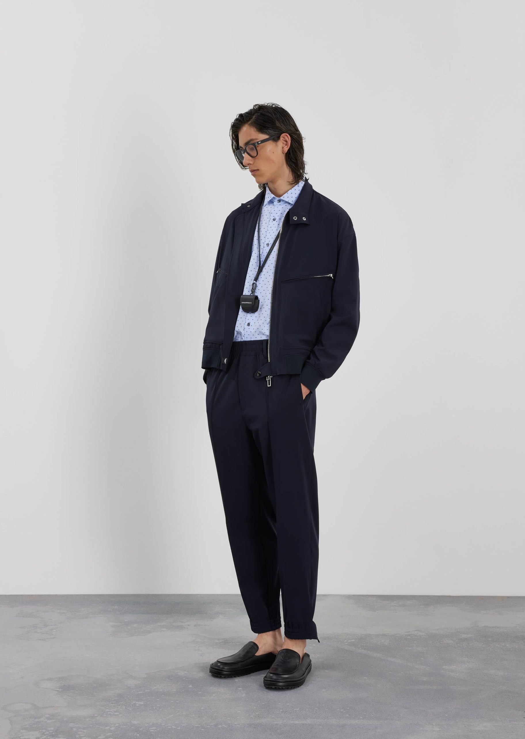 Emporio Armani 双向拉链罗纹立领夹克
