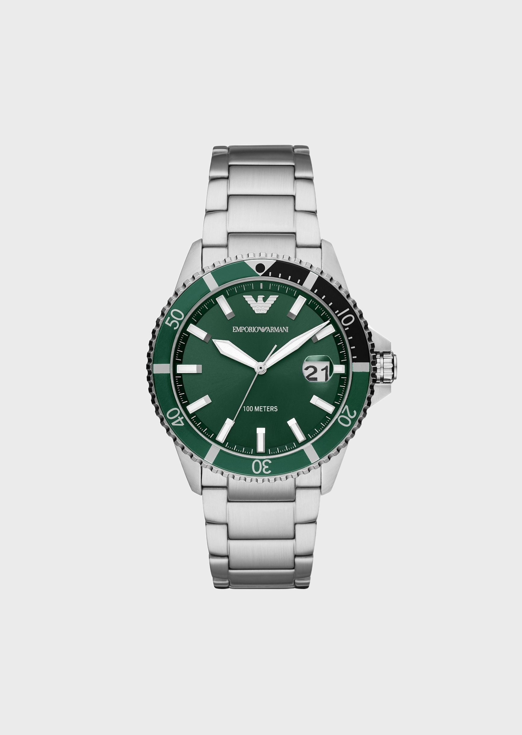 Emporio Armani 钢带绿盘石英腕表