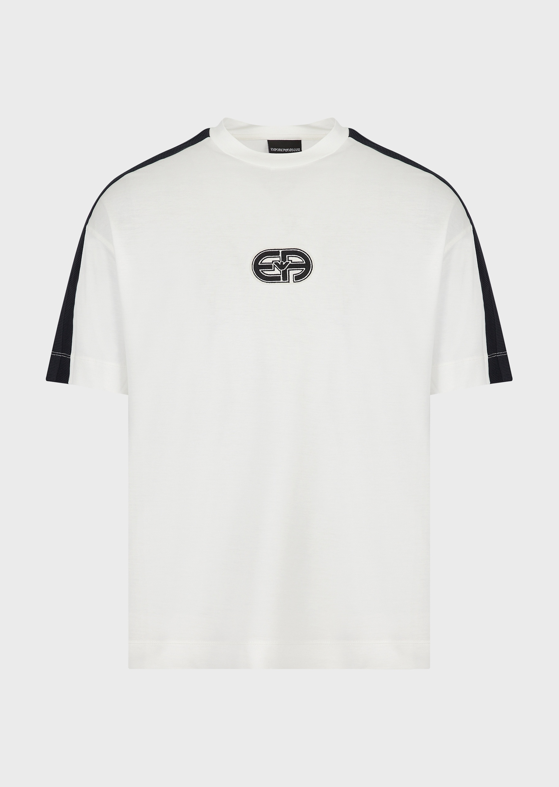 Emporio Armani 男士莱赛尔合身短袖圆领落肩饰带T恤
