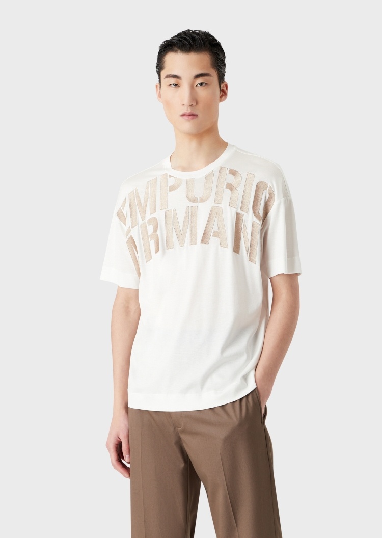 Emporio Armani 男士LOGO刺绣圆领短袖T恤