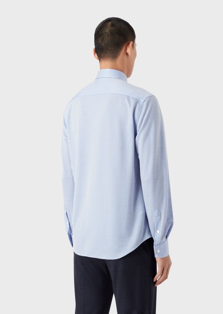 Emporio Armani 细条纹法式领休闲衬衫