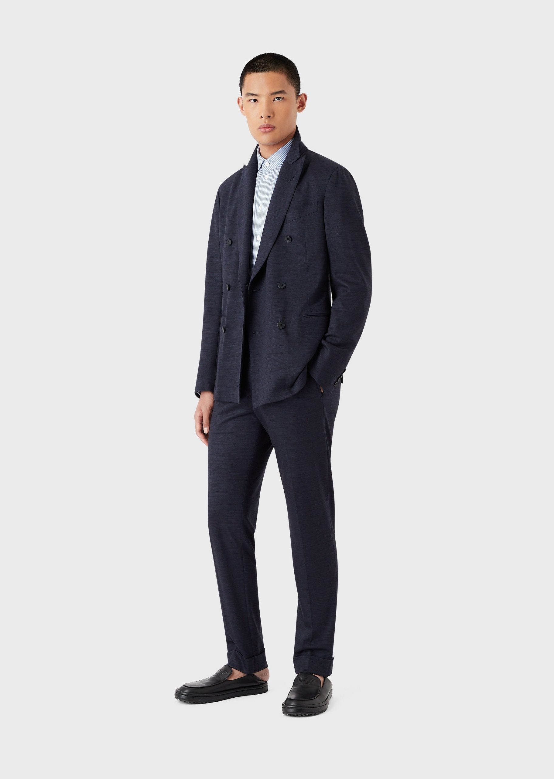 Emporio Armani 细条纹法式领休闲衬衫