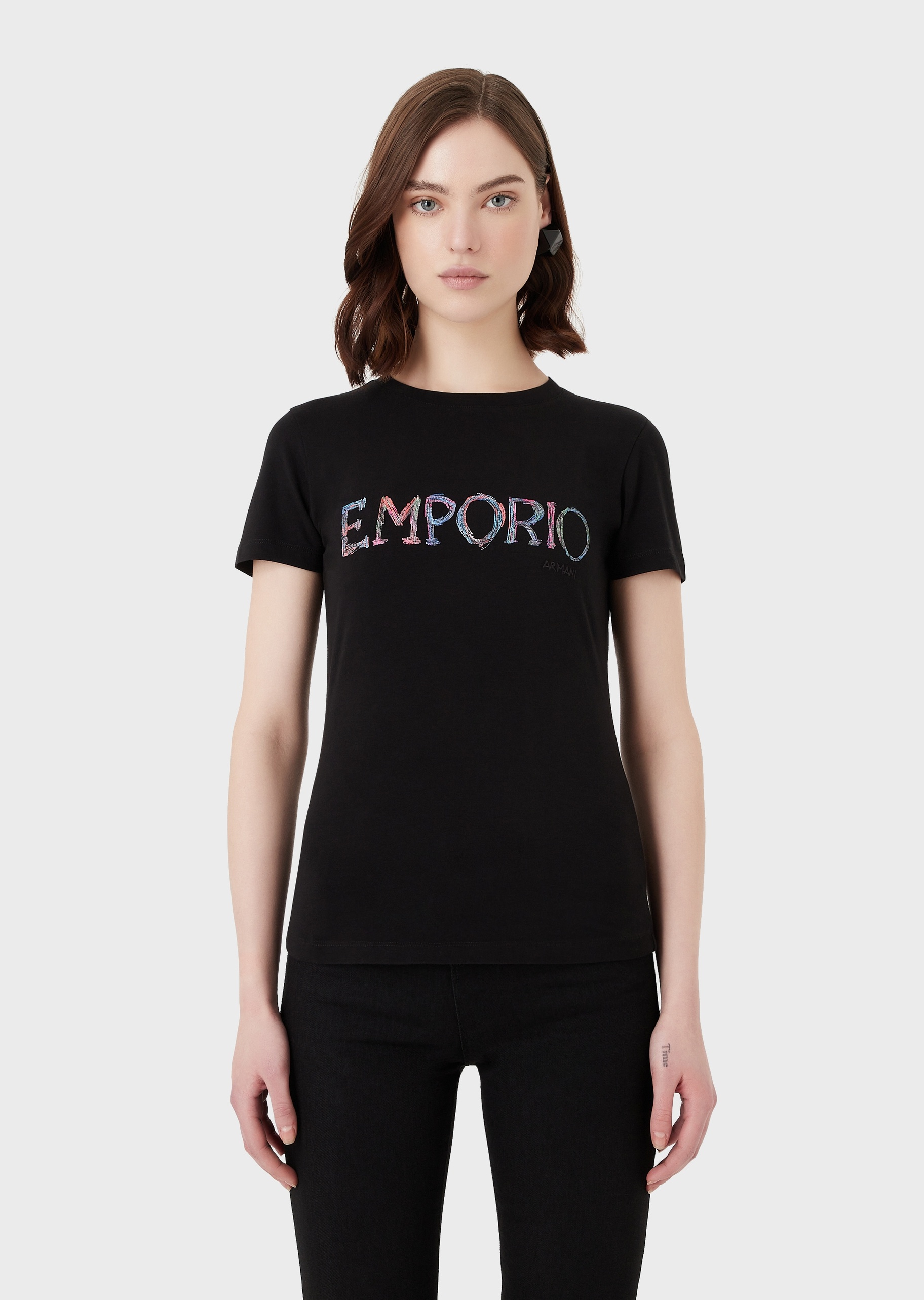 Emporio Armani 前卫刺绣圆领T恤