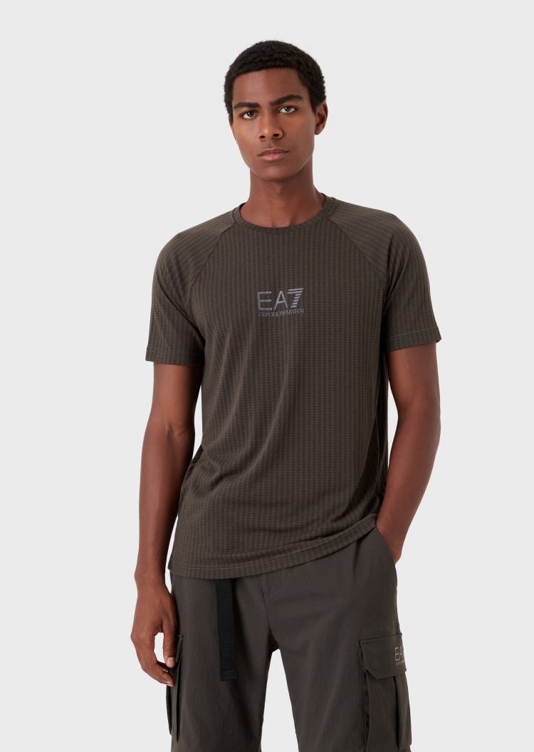 EA7 透气格纹插肩T恤