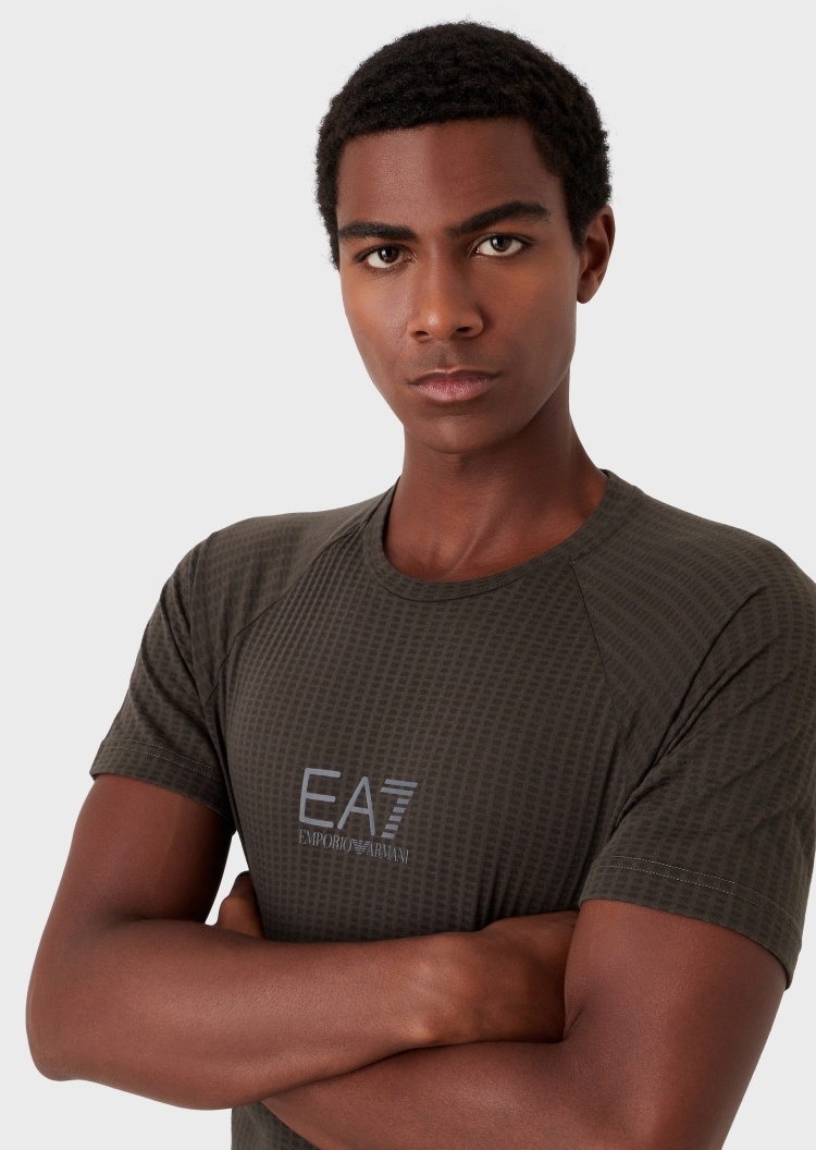 EA7 透气格纹插肩T恤