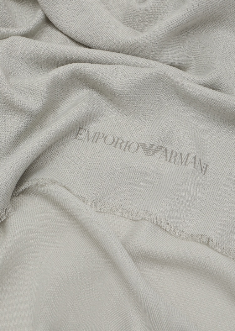 Emporio Armani 小标识印花流苏边围巾