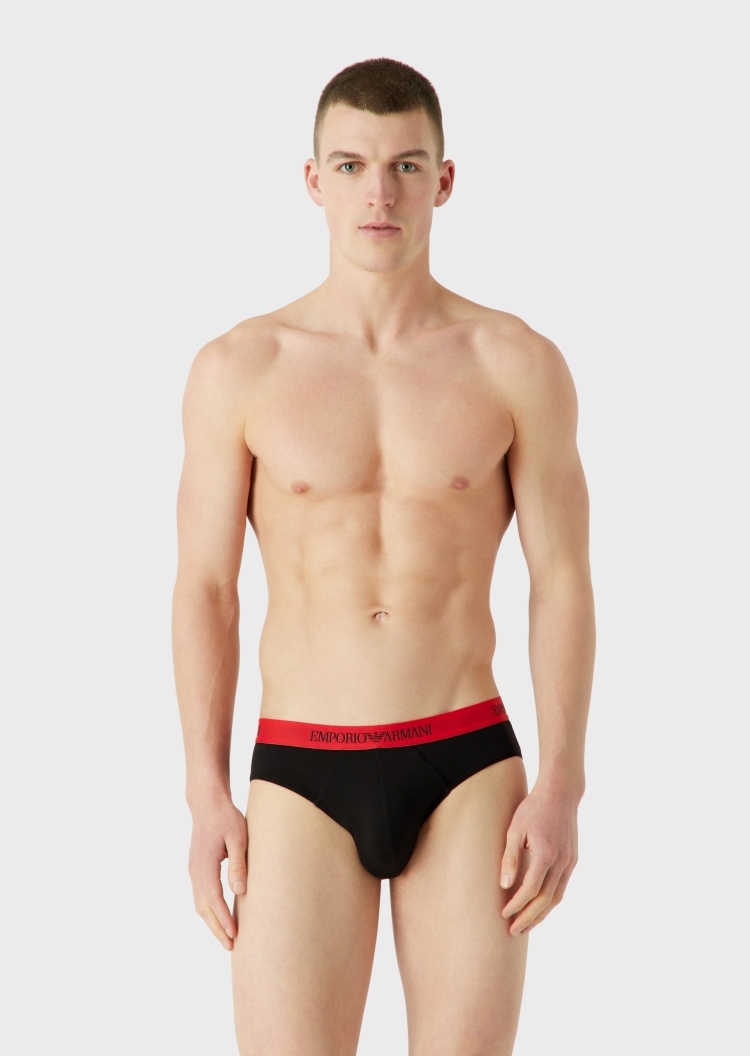 Emporio Armani 男士三条装全棉字母印花松紧腰三角内裤套装