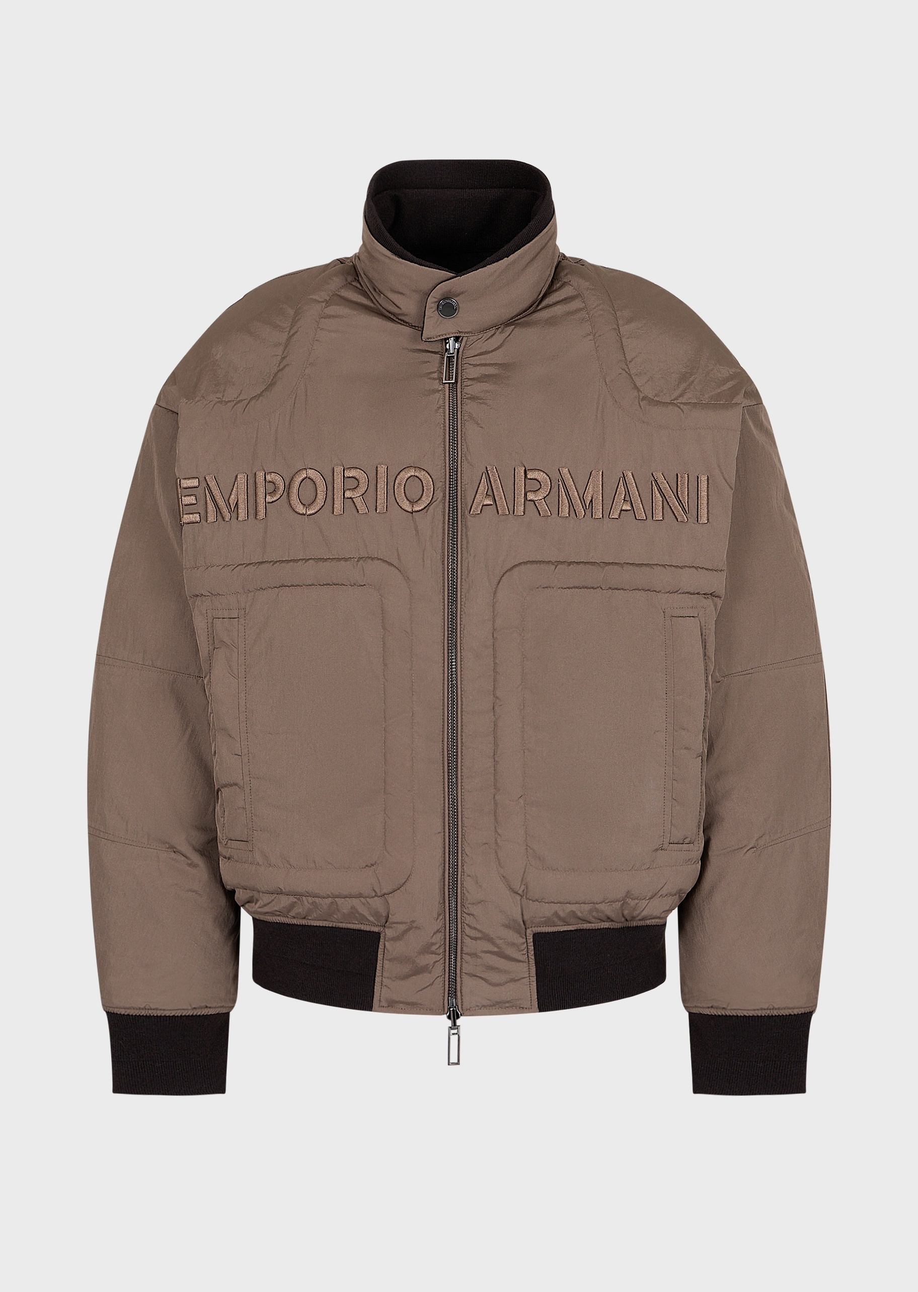 Emporio Armani 男士合身长袖短款立领落肩双面穿羽绒服