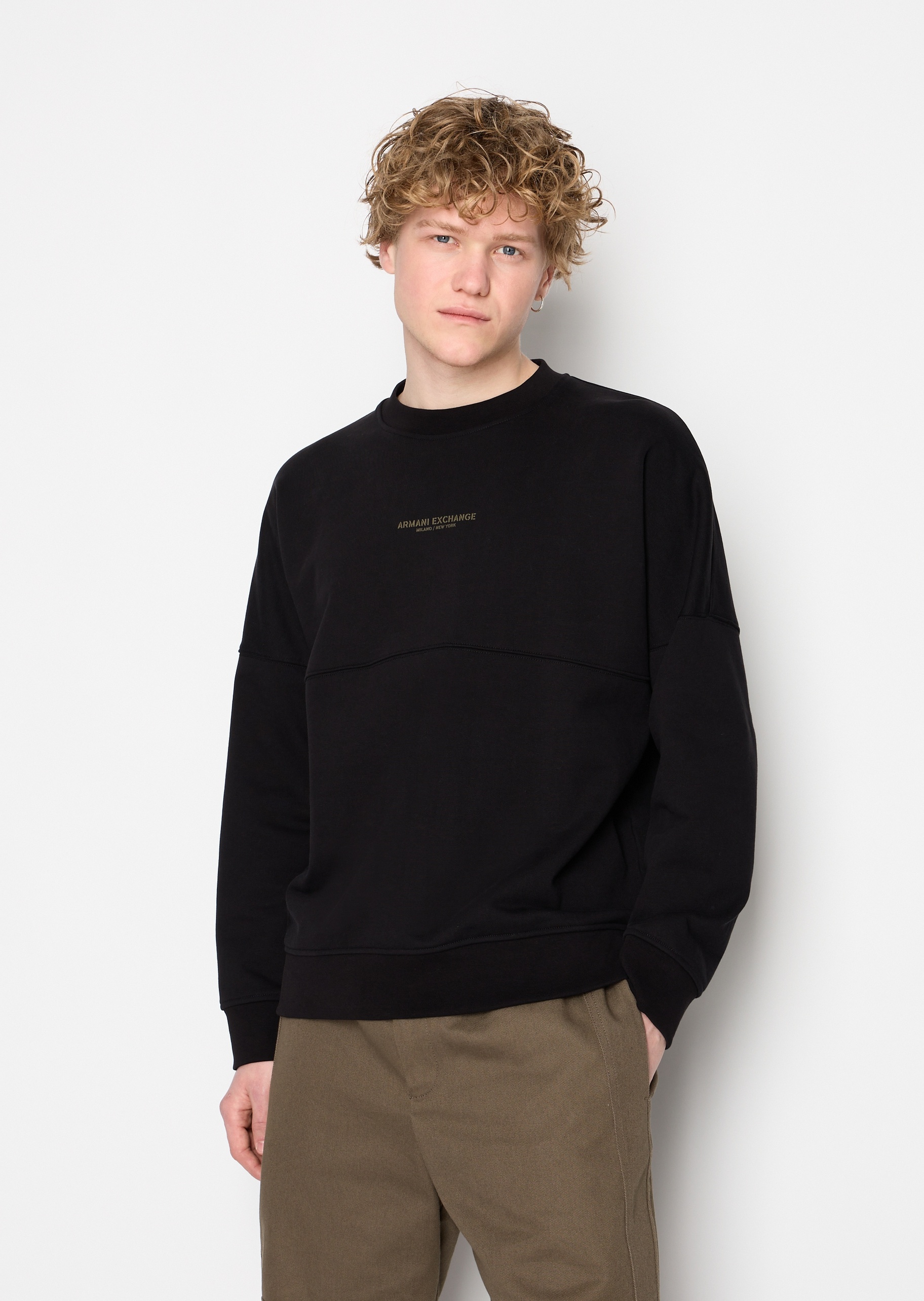 ARMANI EXCHANGE 男士印花滚边宽松全棉卫衣