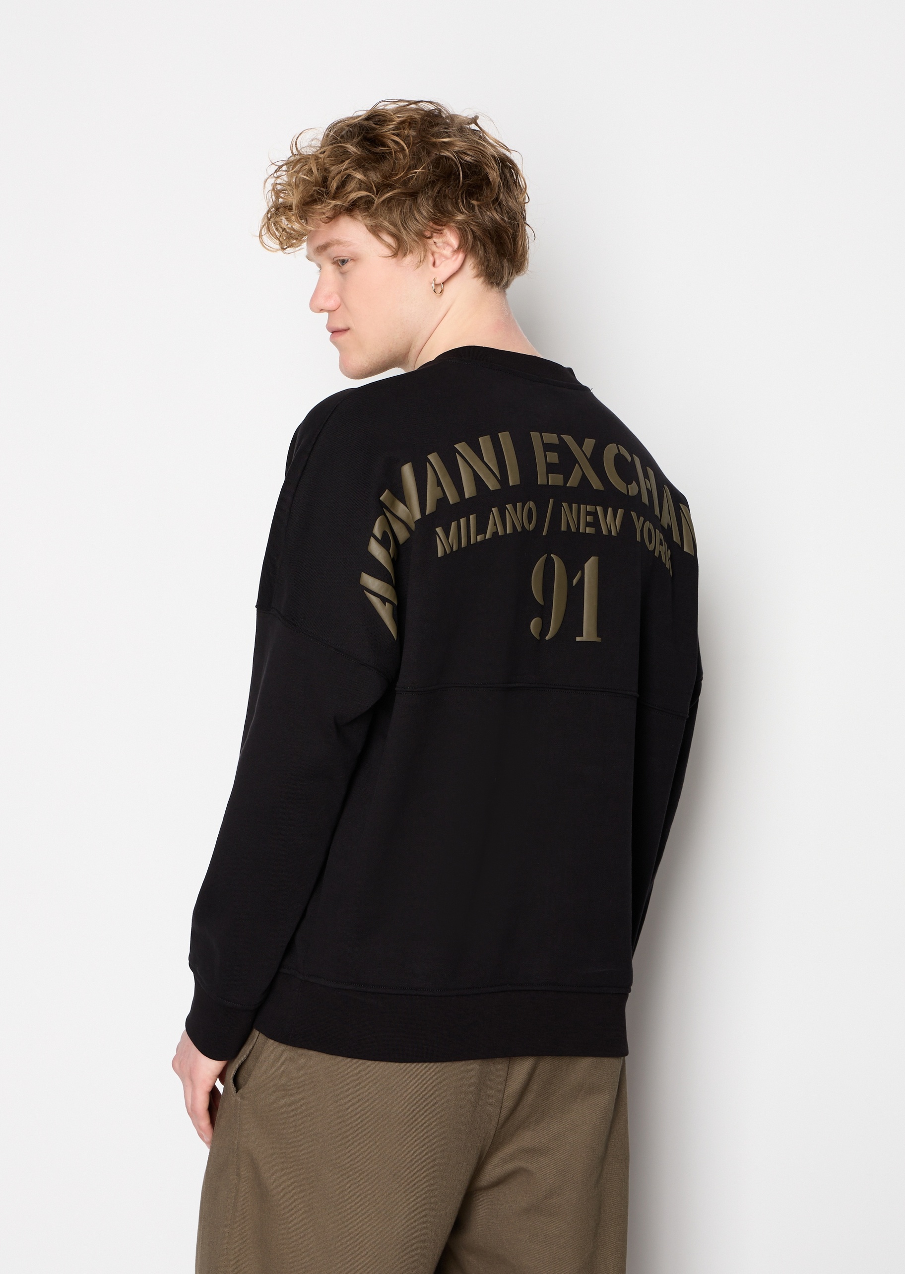 ARMANI EXCHANGE 男士印花滚边宽松全棉卫衣