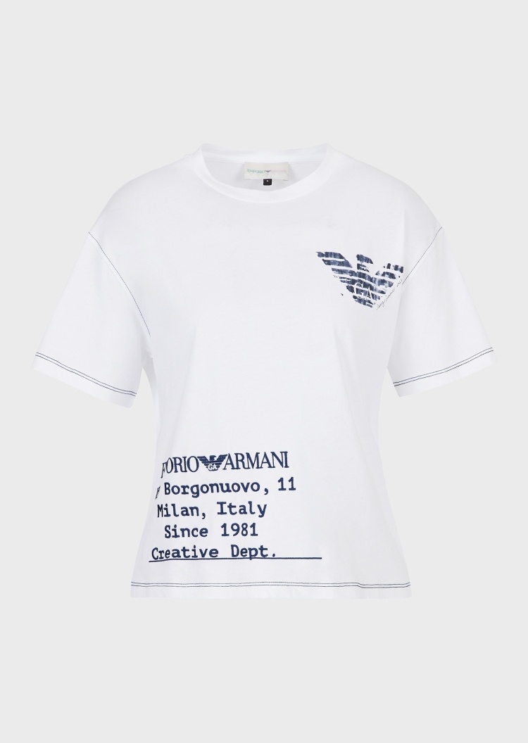 Emporio Armani 蜡染鹰标刺绣T恤