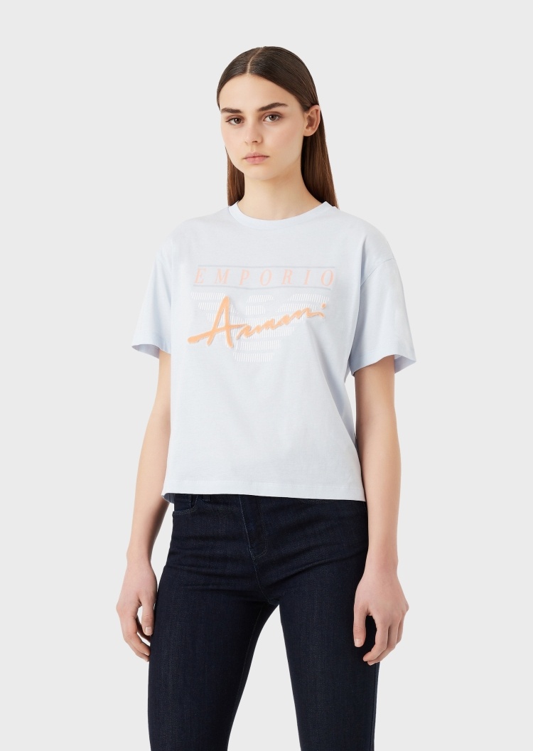 Emporio Armani 绳绒标识圆领短款T恤