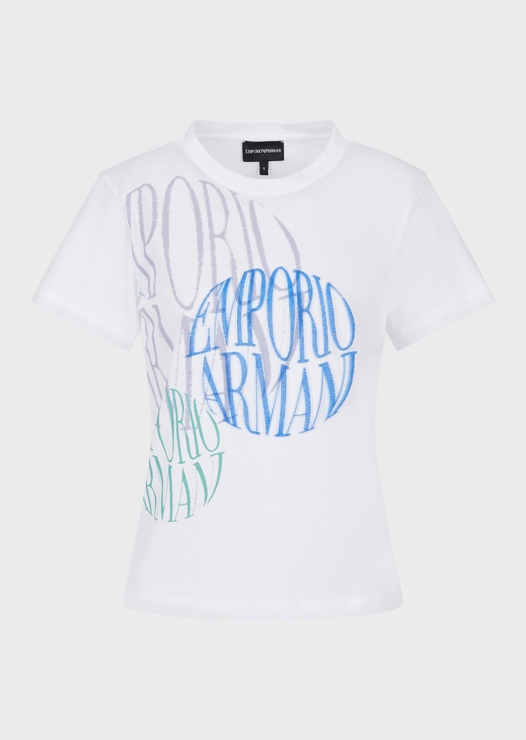 Emporio Armani 簇绒缝线圆形标棉T恤
