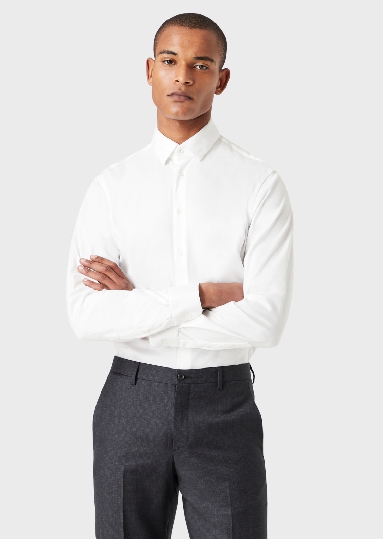 Giorgio Armani 男士休闲商务翻领全棉修身长袖纯色衬衫