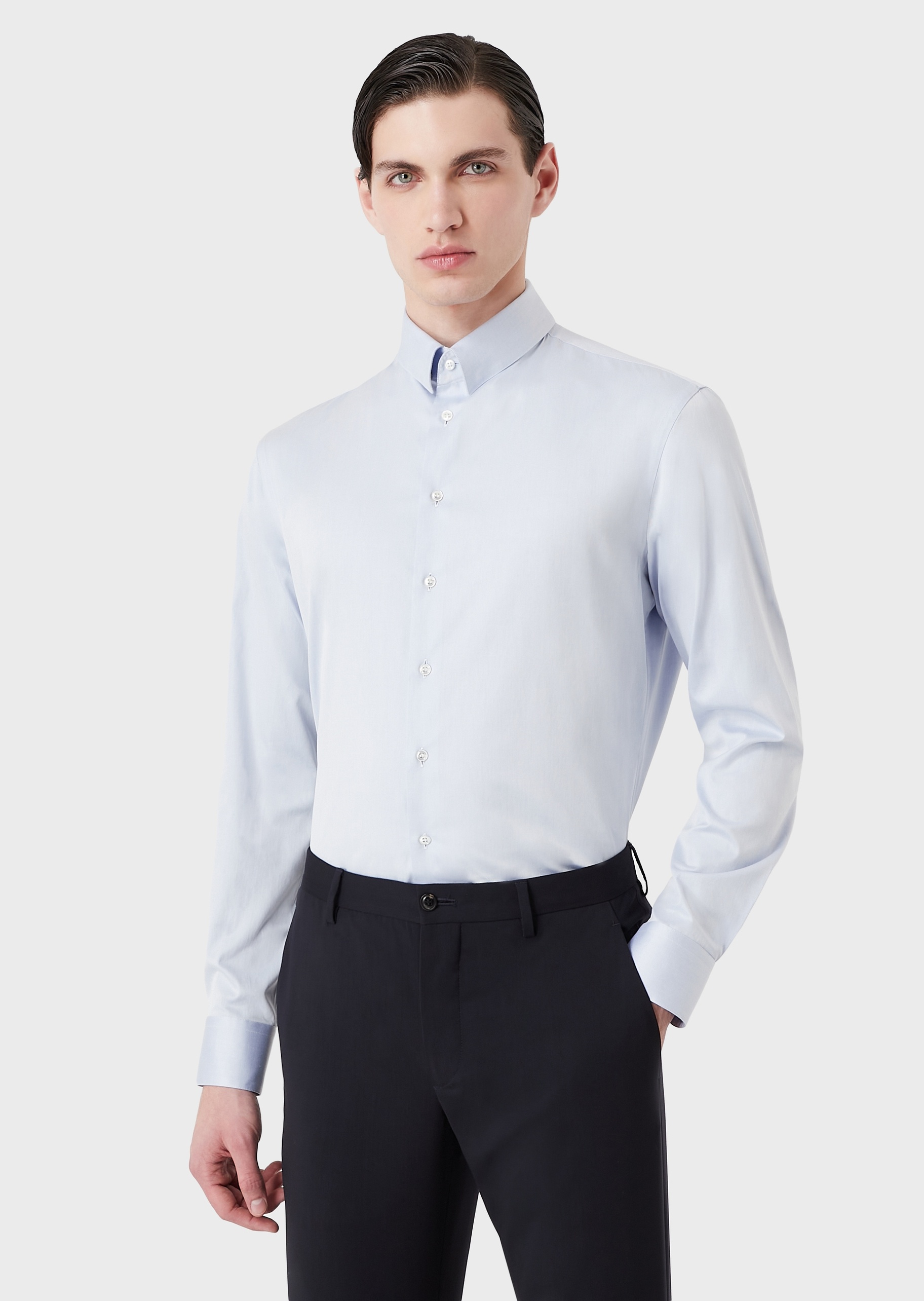 Giorgio Armani 男士全棉修身长袖翻领休闲商务衬衫