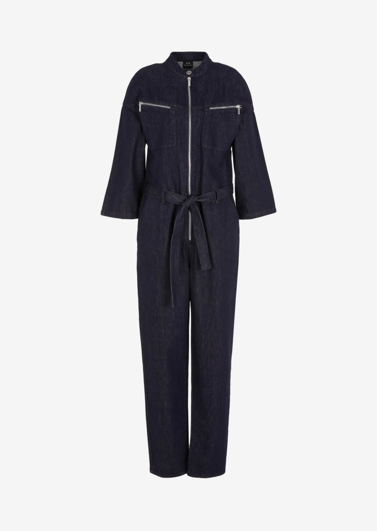 ARMANI EXCHANGE 女士立领束腰牛仔连体裤