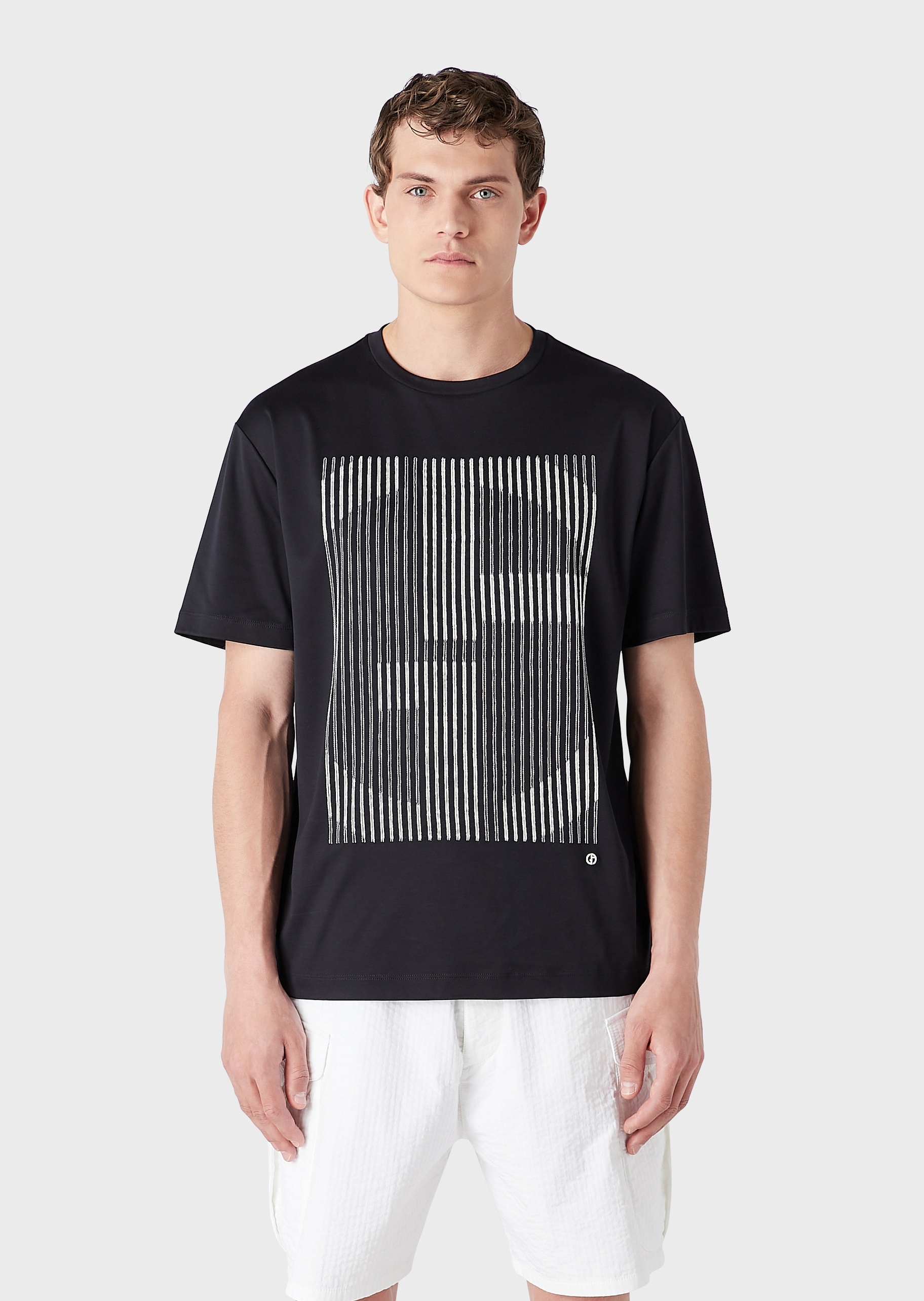 Giorgio Armani 男士潮流大LOGO刺绣全棉宽松圆领短袖T恤