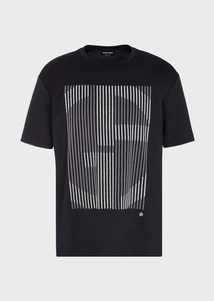 Giorgio Armani 男士潮流大LOGO刺绣全棉宽松圆领短袖T恤