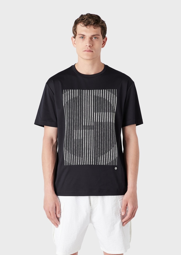 Giorgio Armani 男士潮流大LOGO刺绣全棉宽松圆领短袖T恤