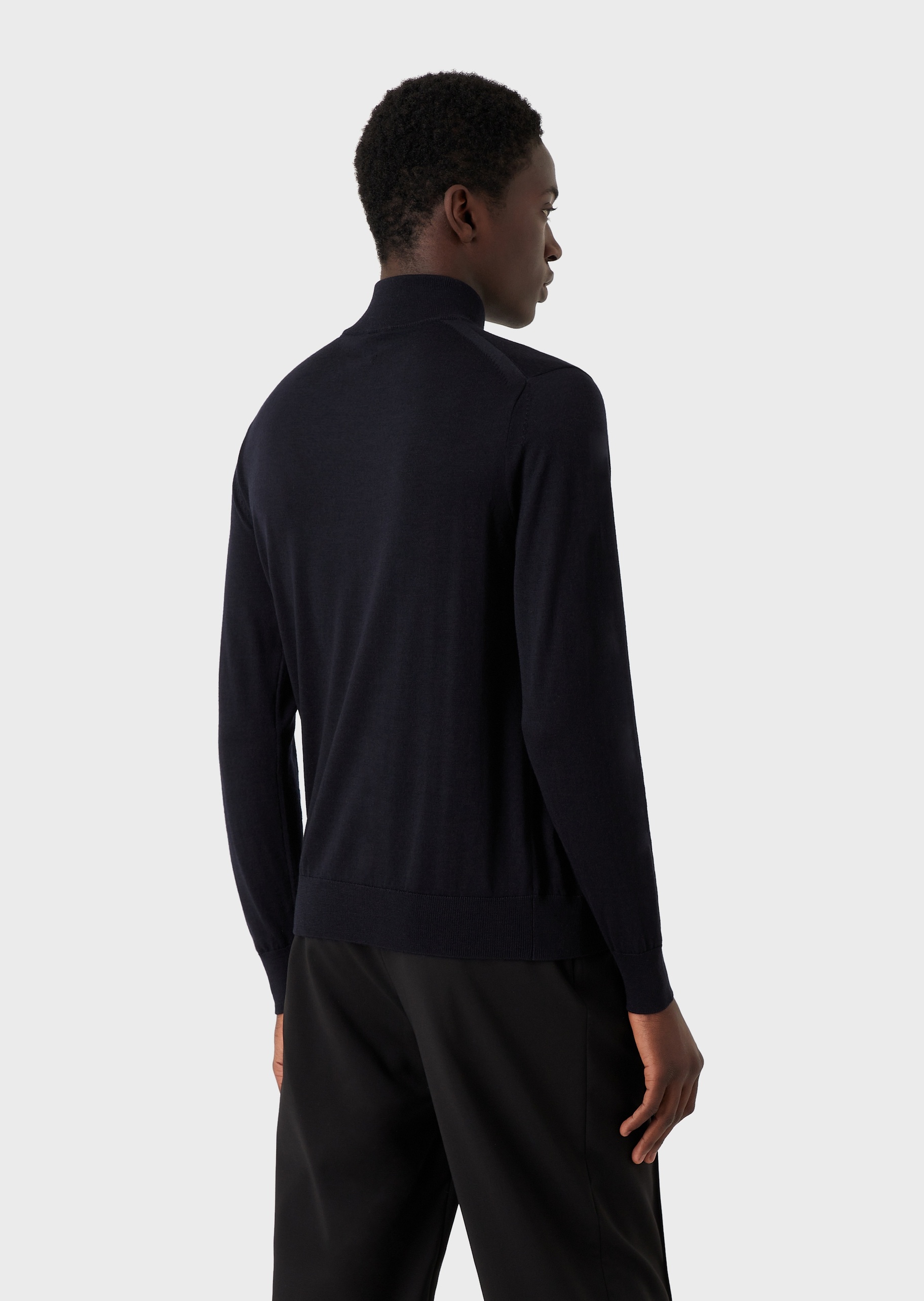 Emporio Armani 男士拉链立领针织开衫外套