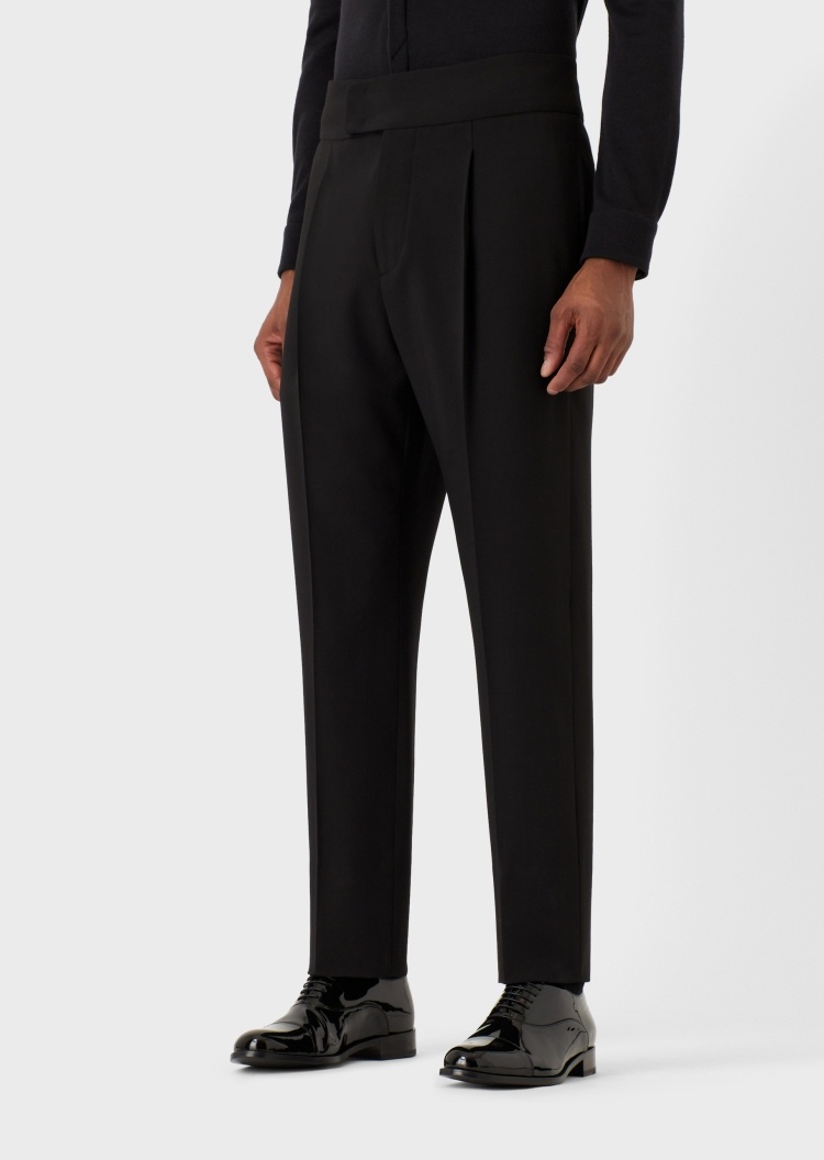 Giorgio Armani 男士商务正装单褶全羊毛直筒纯色休闲西裤