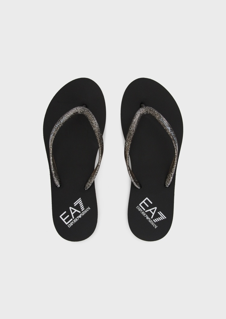 EA7 标识坡跟沙滩人字拖鞋