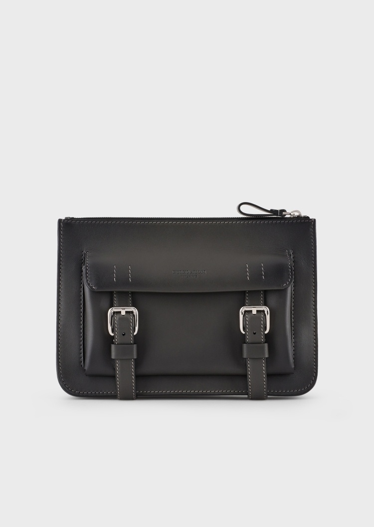 Giorgio Armani 翻盖外袋皮革斜挎包