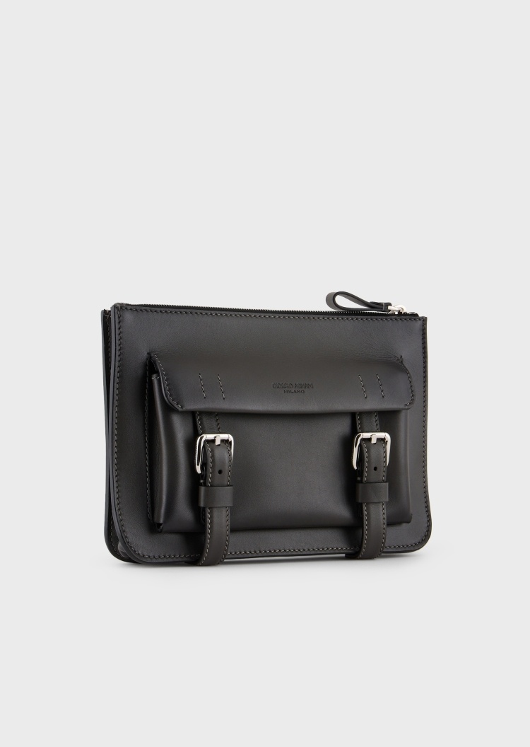 Giorgio Armani 翻盖外袋皮革斜挎包
