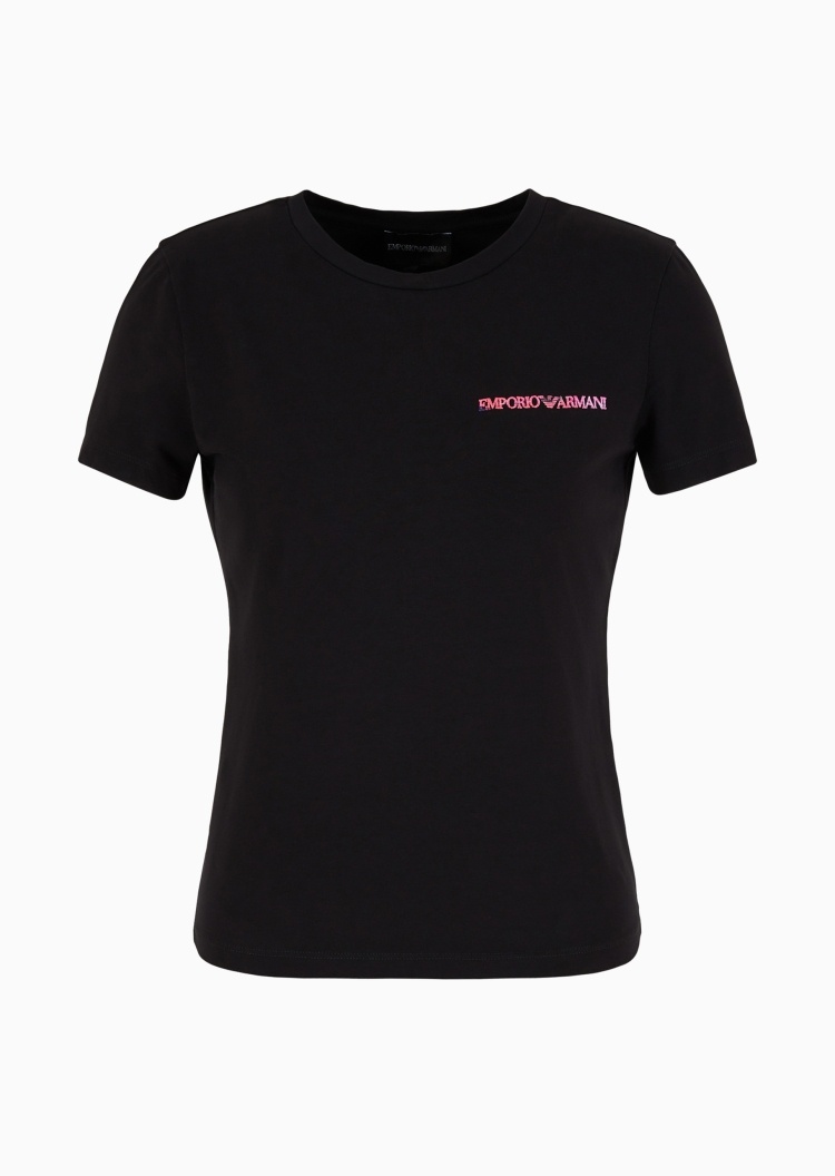 Emporio Armani 女士彩色刺绣LOGO弹力纯棉圆领短袖T恤
