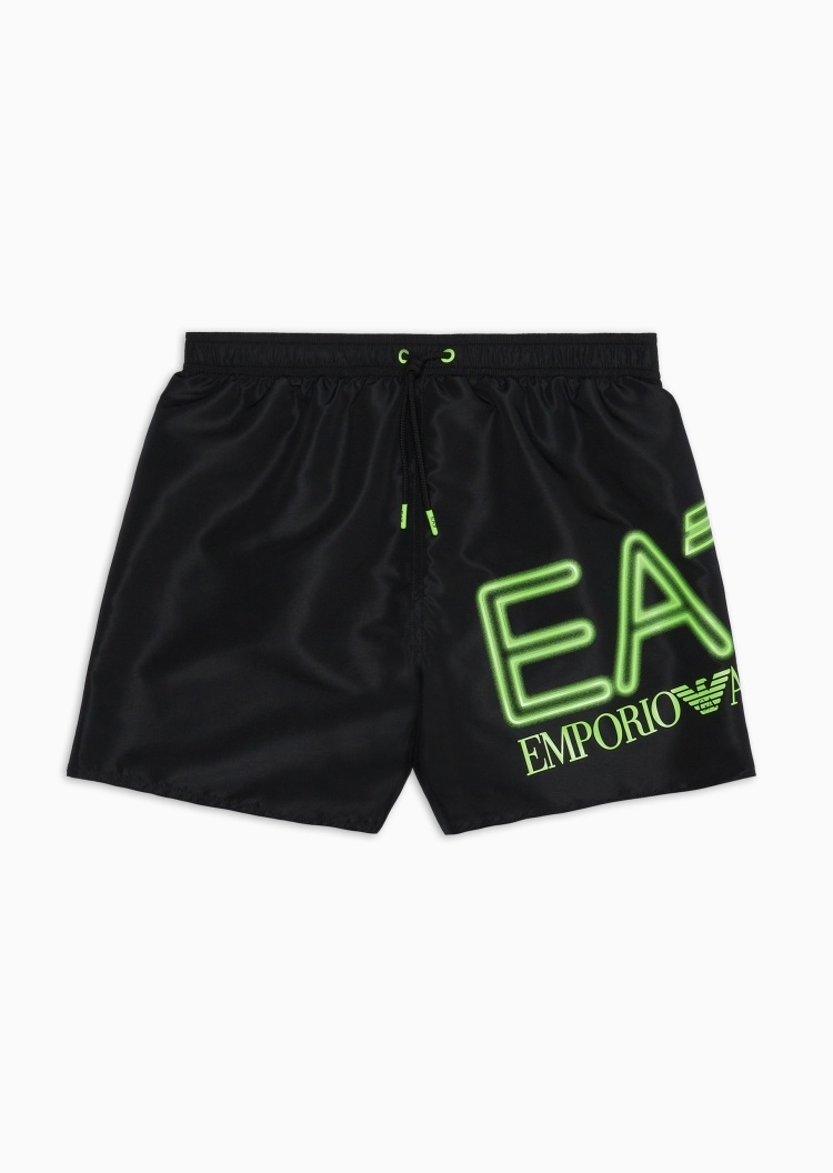 EA7 男士宽松系带腰短款直筒直脚游泳沙滩裤
