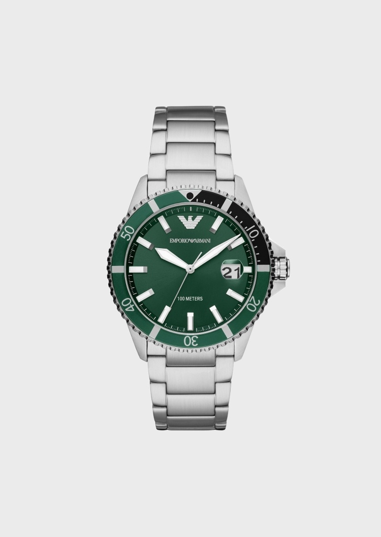 Emporio Armani 男士质感钢带绿盘石英腕表